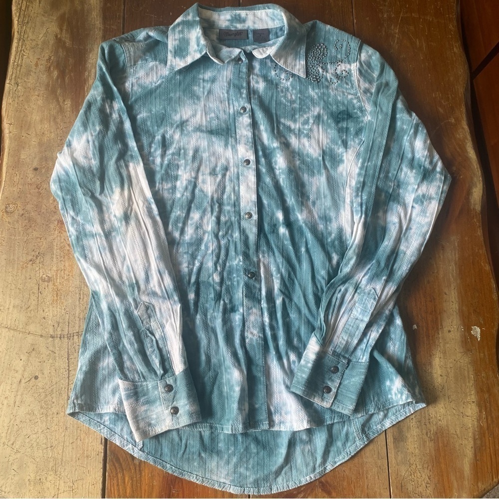 Teal Tie-Dye Studded Button Down Shirt | Wrangler S